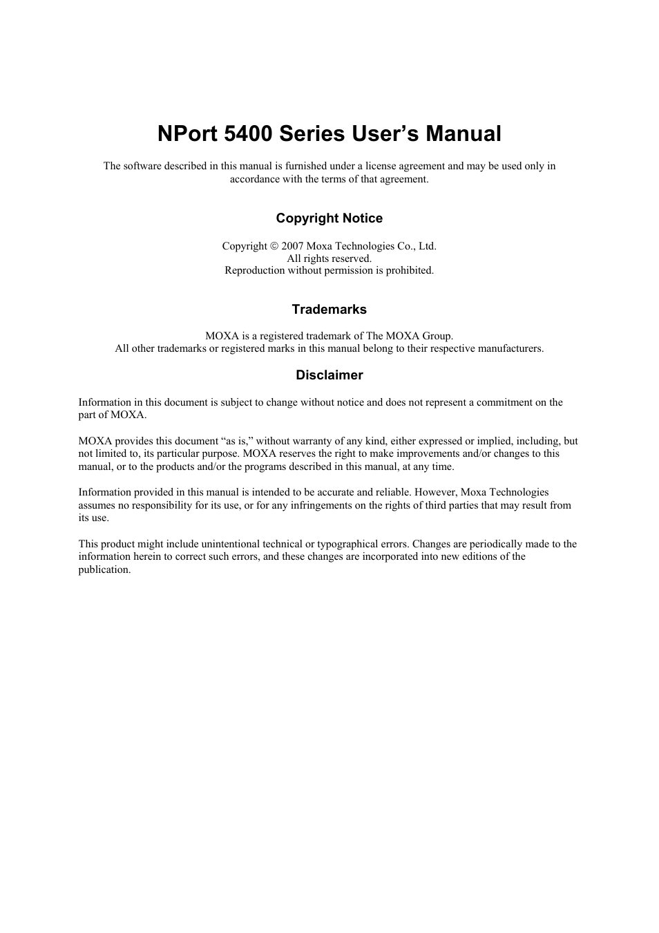Nport 5400 series user’s manual | Moxa Technologies NPort 5400 Series User Manual | Page 2 / 104