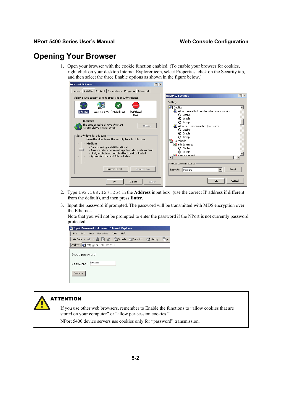 Opening your browser | Moxa Technologies NPort 5400 Series User Manual | Page 28 / 104