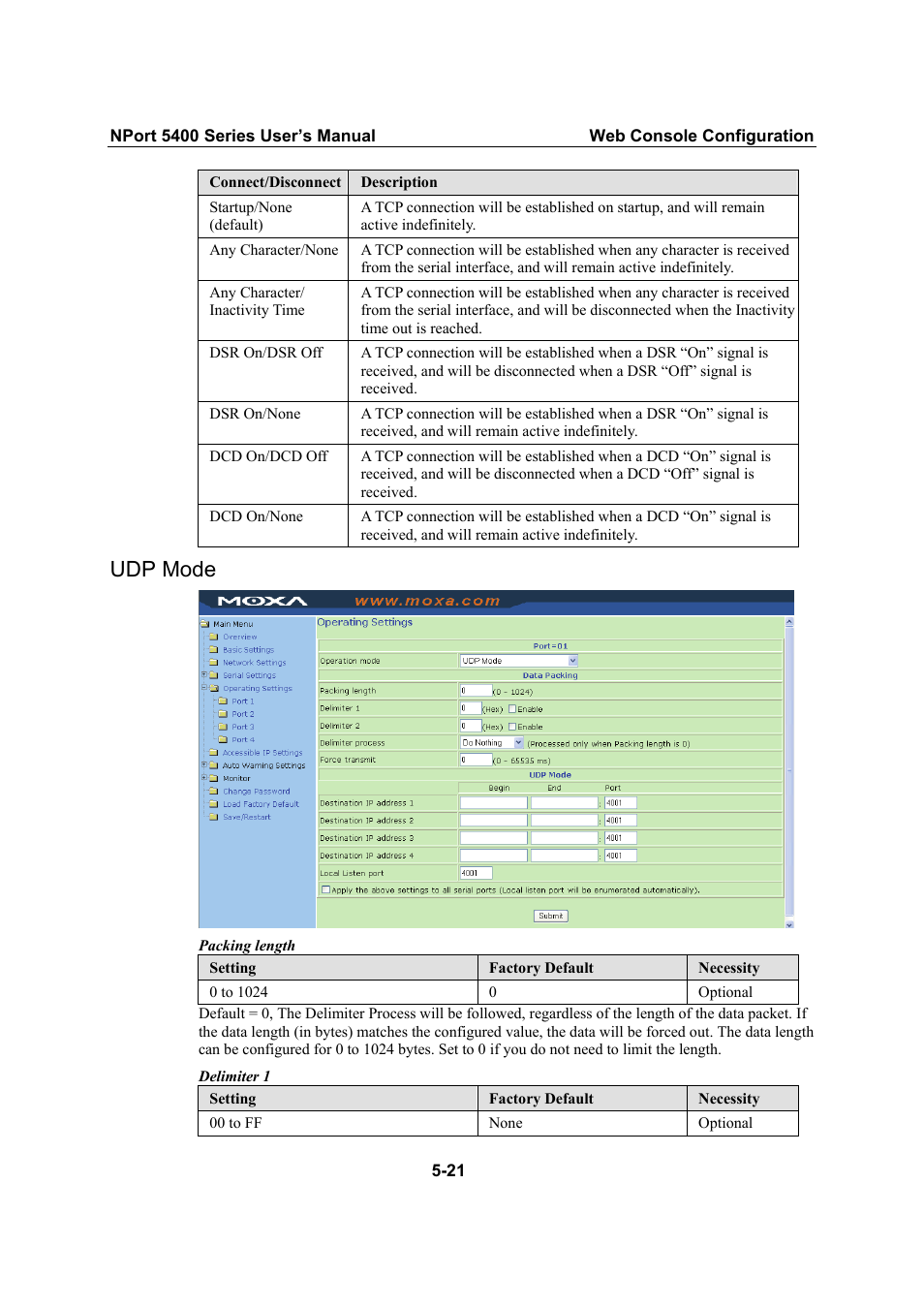 Udp mode | Moxa Technologies NPort 5400 Series User Manual | Page 47 / 104