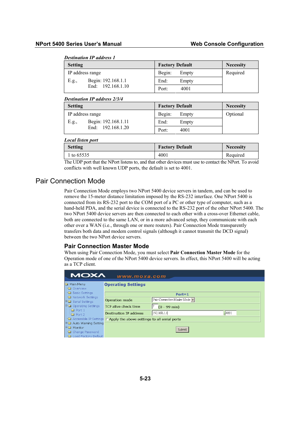 Pair connection mode | Moxa Technologies NPort 5400 Series User Manual | Page 49 / 104
