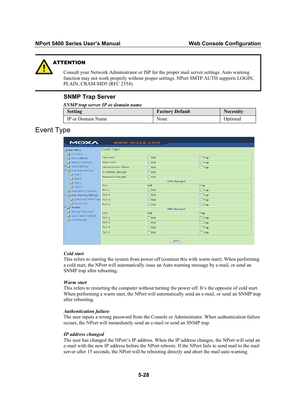 Event type | Moxa Technologies NPort 5400 Series User Manual | Page 54 / 104