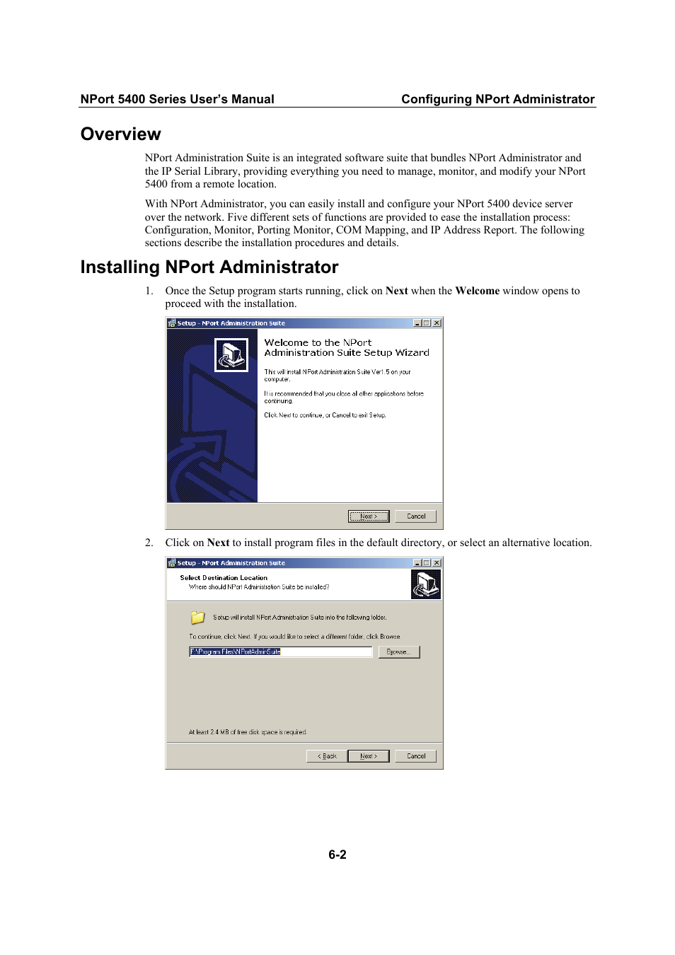Overview, Installing nport administrator | Moxa Technologies NPort 5400 Series User Manual | Page 59 / 104