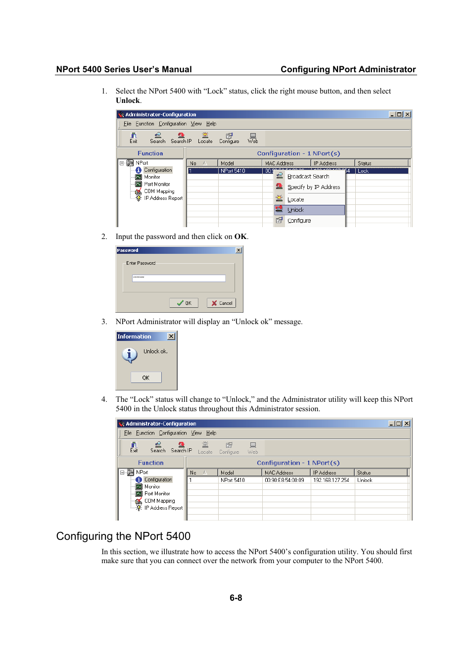 Configuring the nport 5400 | Moxa Technologies NPort 5400 Series User Manual | Page 65 / 104