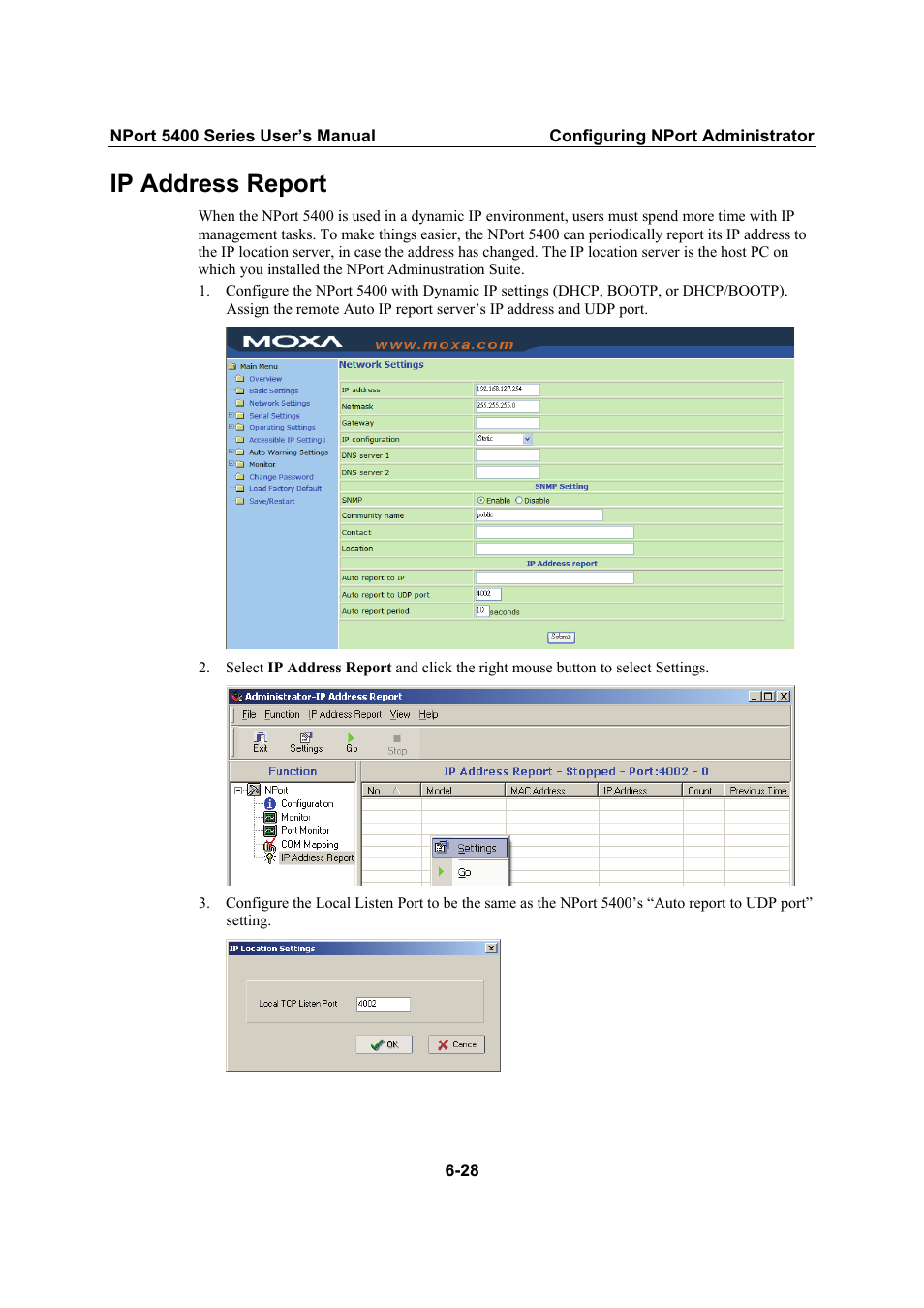 Ip address report | Moxa Technologies NPort 5400 Series User Manual | Page 85 / 104
