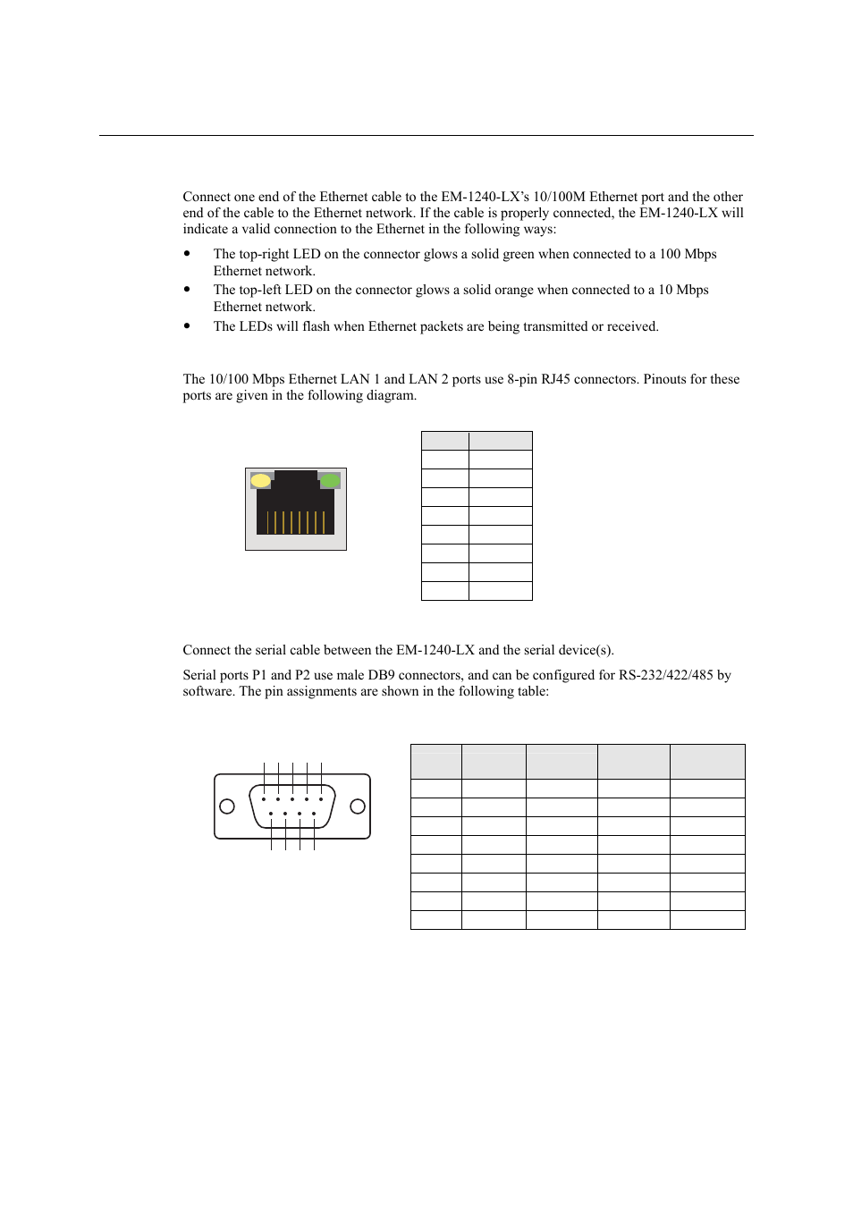 Connecting to the network, Connecting to a serial device, Connecting to the network -10 | Connecting to a serial device -10 | Moxa Technologies EM-1240-LX User Manual | Page 14 / 64