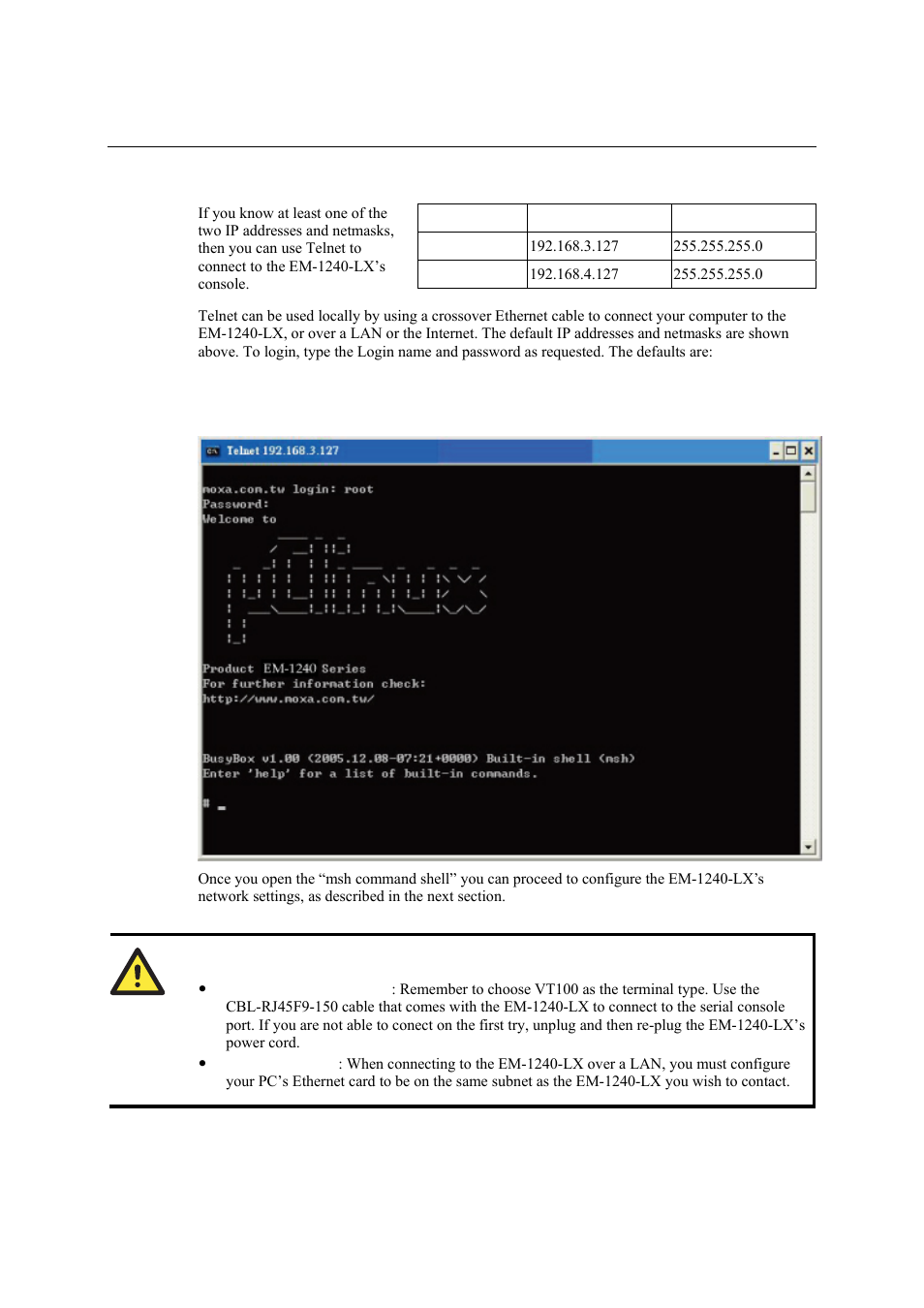 Telnet | Moxa Technologies EM-1240-LX User Manual | Page 19 / 64