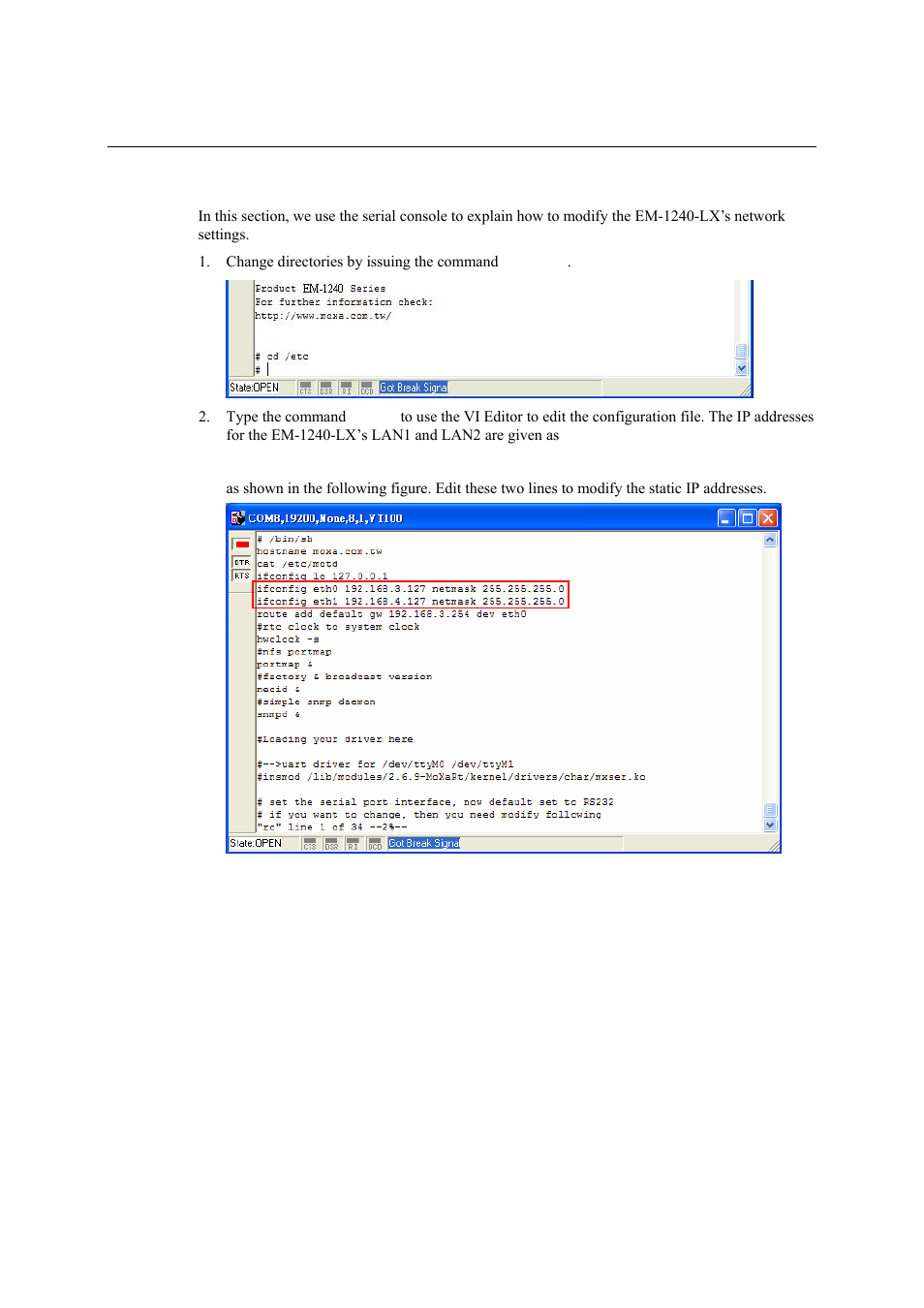 Configuring the ethernet interface, Configuring the ethernet interface -4 | Moxa Technologies EM-1240-LX User Manual | Page 20 / 64