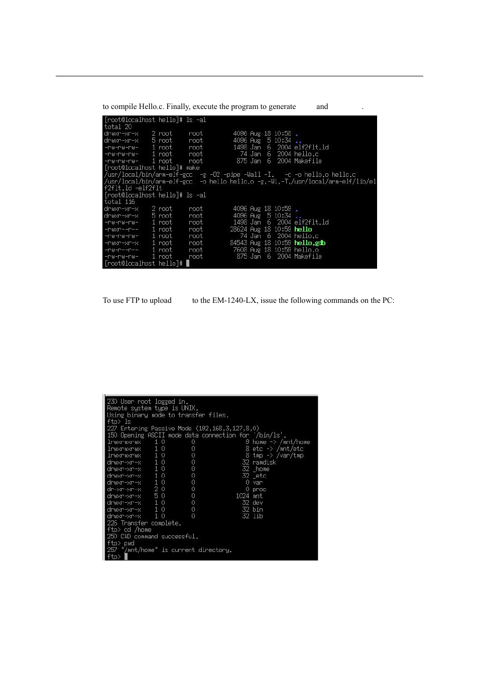 Uploading “hello” to the em-1240-lx, Uploading “hello” to the em-1240-lx -10 | Moxa Technologies EM-1240-LX User Manual | Page 26 / 64