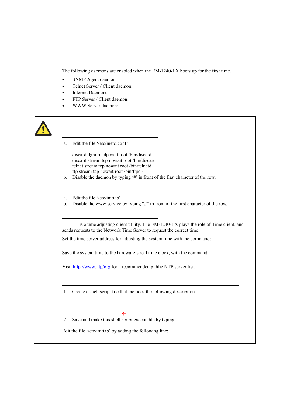 Enabling and disabling daemons, Enabling and disabling daemons -2 | Moxa Technologies EM-1240-LX User Manual | Page 35 / 64