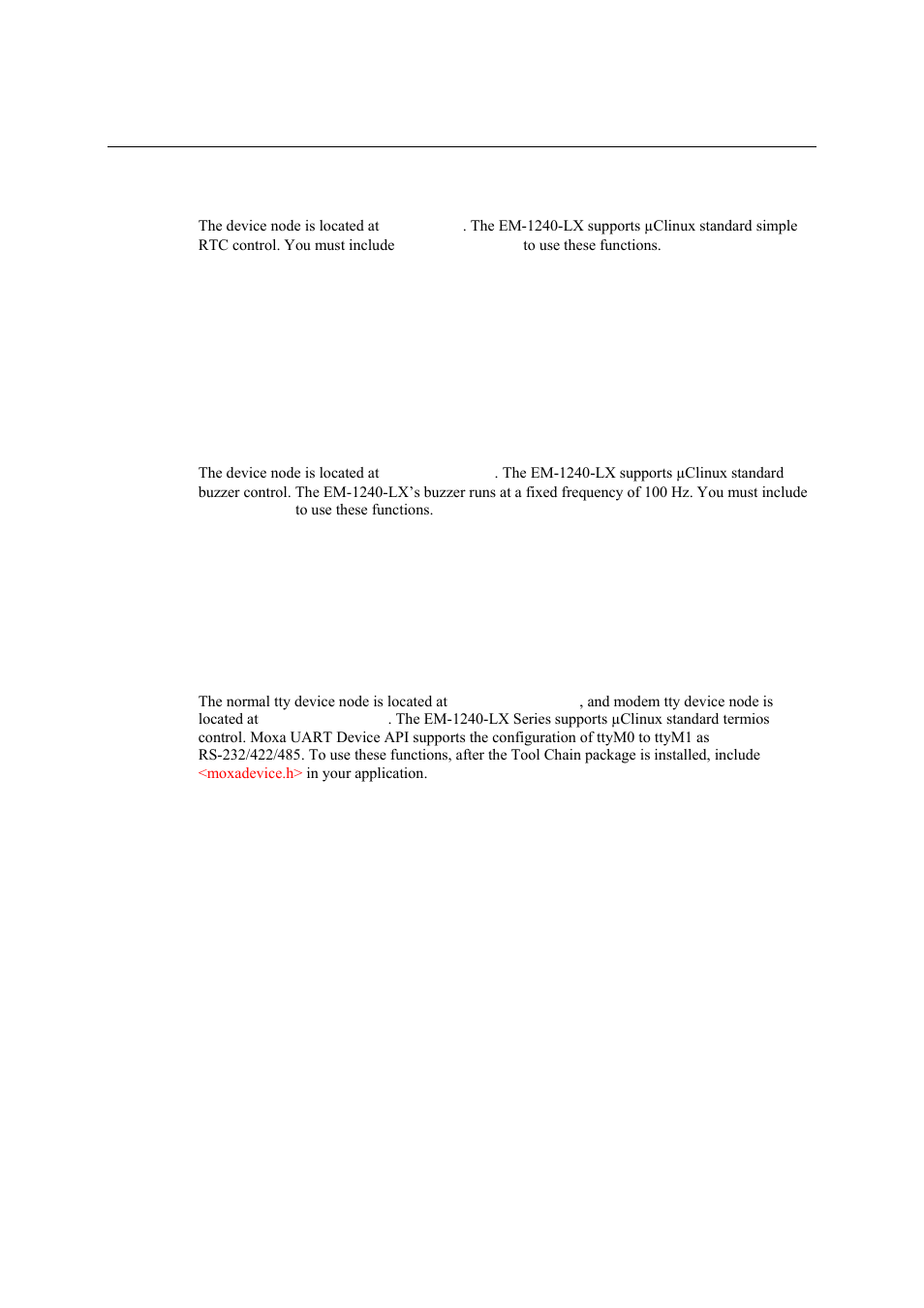 Rtc (real-time clock), Buzzer, Uart interface | Moxa Technologies EM-1240-LX User Manual | Page 49 / 64
