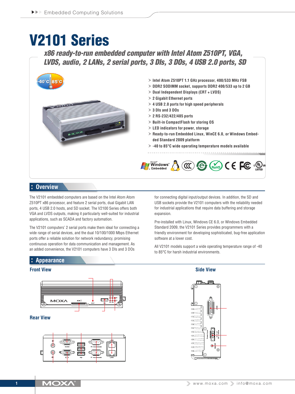 Moxa Technologies V2101 User Manual | 4 pages