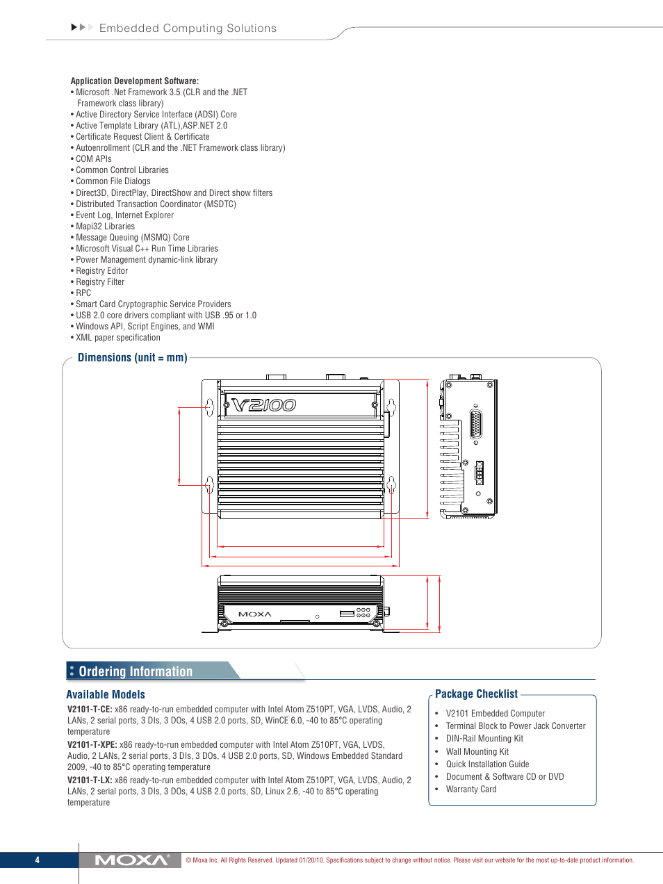 Ordering information | Moxa Technologies V2101 User Manual | Page 4 / 4