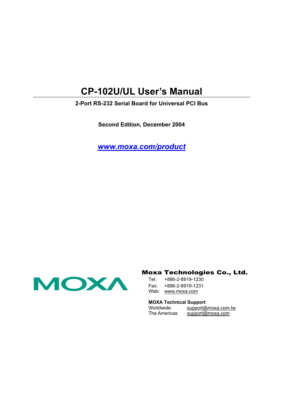 Moxa Technologies CP-102U/UL User Manual | 78 pages