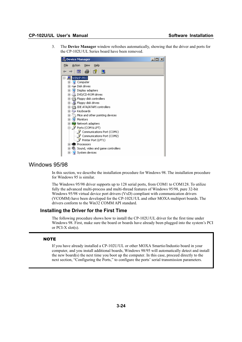 Windows 95/98, Windows 95/98 -24 | Moxa Technologies CP-102U/UL User Manual | Page 36 / 78