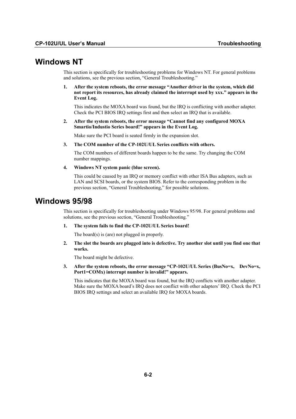 Windows nt, Windows 95/98, Windows nt -2 | Windows 95/98 -2 | Moxa Technologies CP-102U/UL User Manual | Page 72 / 78