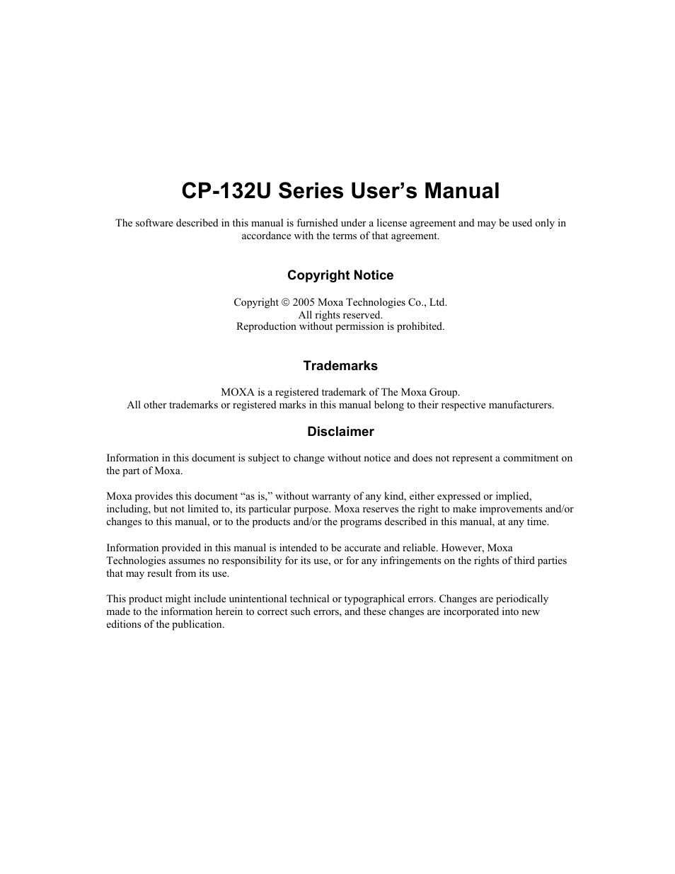Cp-132u series user’s manual | Moxa Technologies CP-132U User Manual | Page 2 / 87
