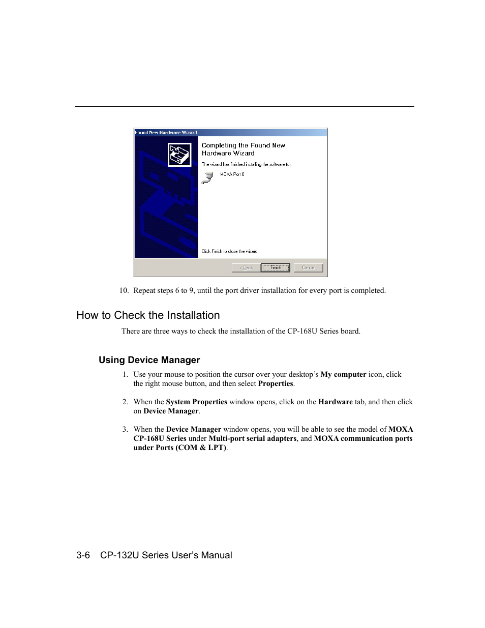 How to check the installation, How to check the installation -6 | Moxa Technologies CP-132U User Manual | Page 22 / 87