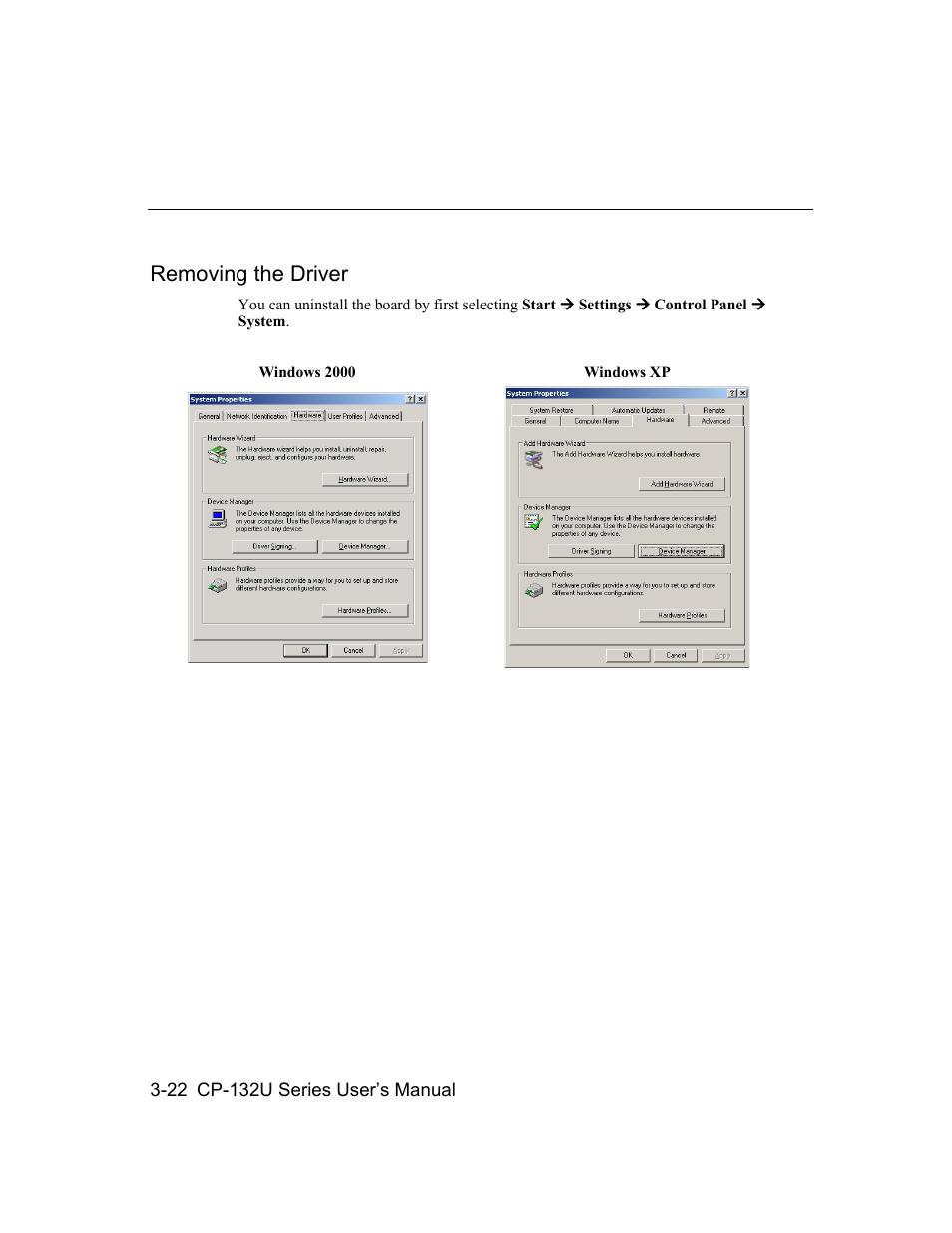 Removing the driver, Removing the driver -22 | Moxa Technologies CP-132U User Manual | Page 38 / 87