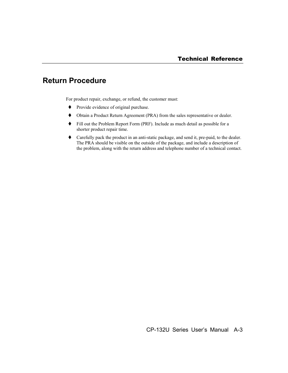 Return procedure | Moxa Technologies CP-132U User Manual | Page 87 / 87