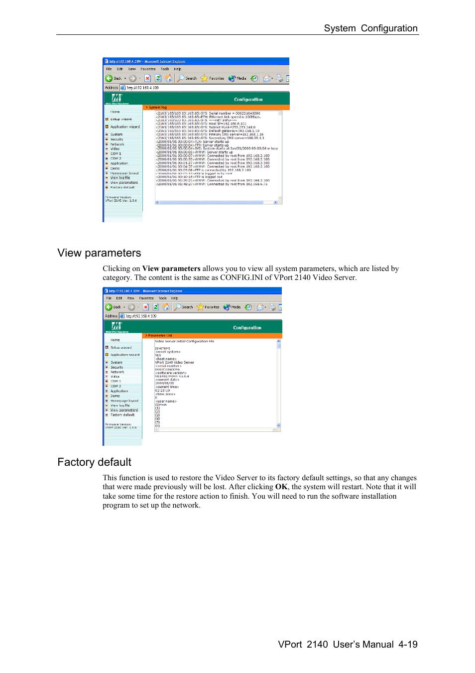 View parameters -19, Factory default -19, View parameters | Factory default | Moxa Technologies 2140 User Manual | Page 53 / 100