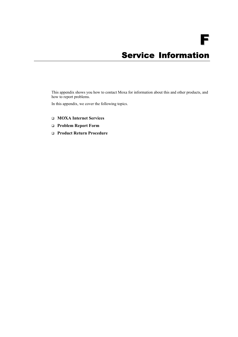 Appendix f, Service information | Moxa Technologies 2140 User Manual | Page 97 / 100