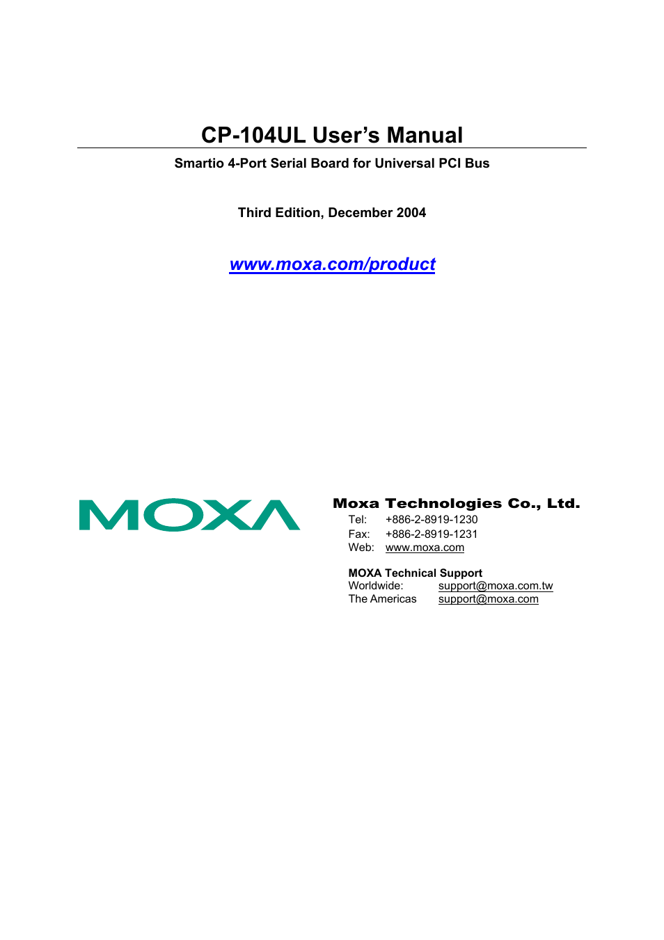 Moxa Technologies CP-104UL User Manual | 69 pages