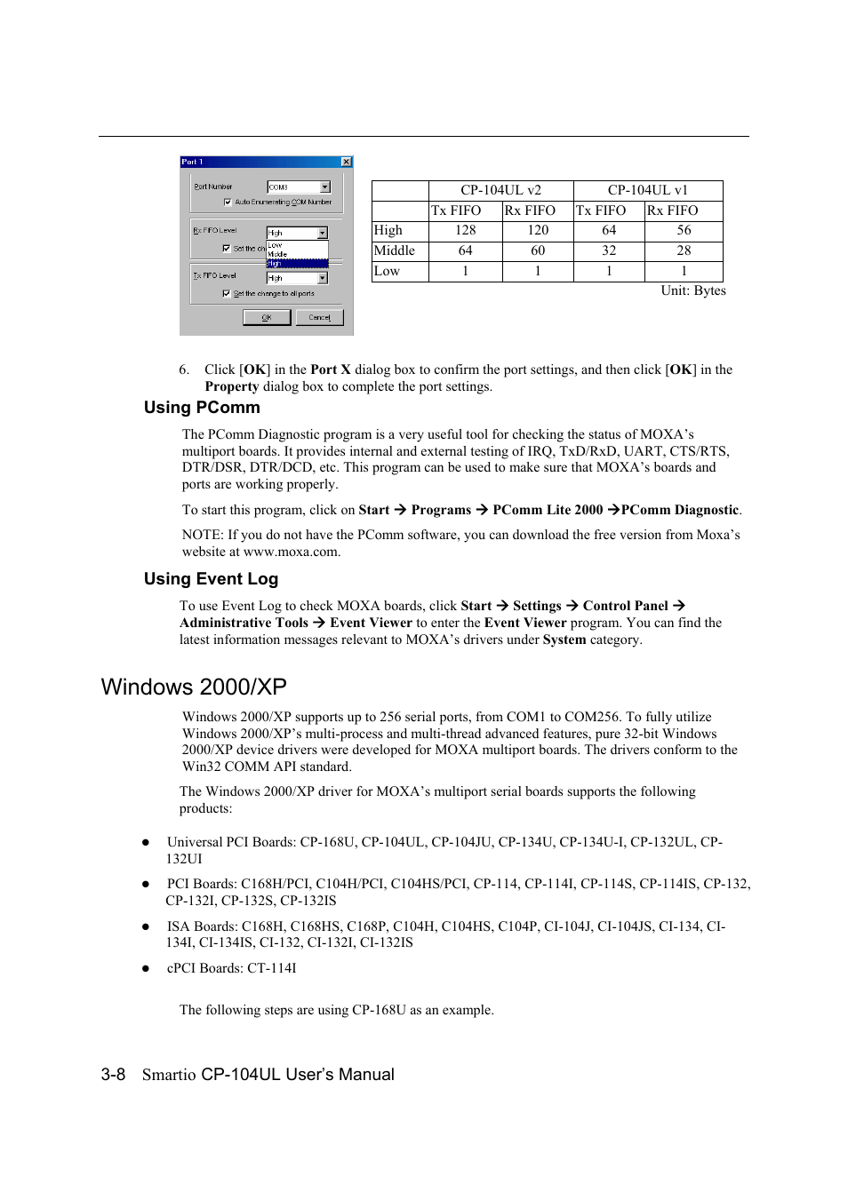 Windows 2000/xp, Windows 2000/xp -8 | Moxa Technologies CP-104UL User Manual | Page 22 / 69