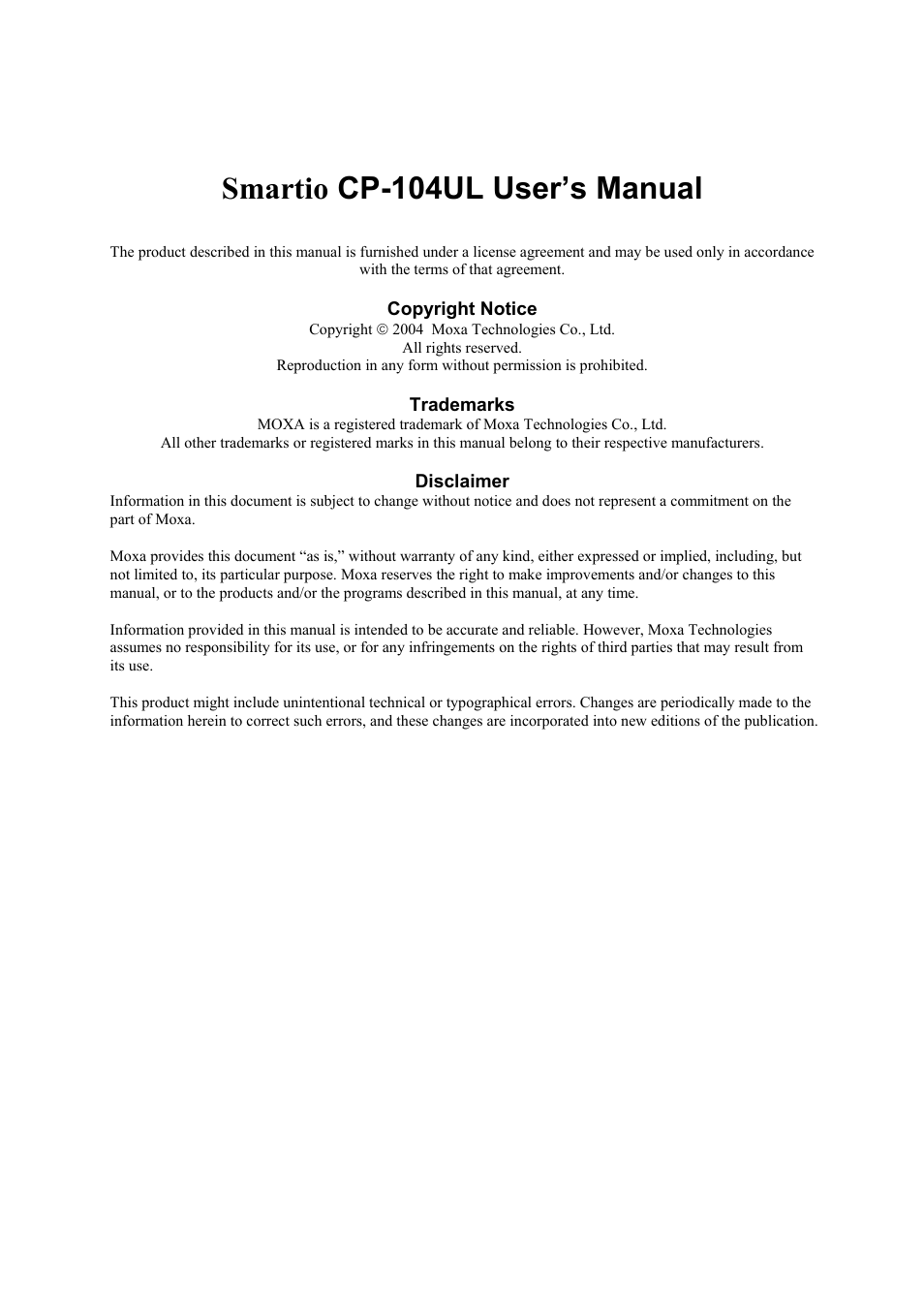 Smartio cp-104ul user’s manual | Moxa Technologies CP-104UL User Manual | Page 3 / 69