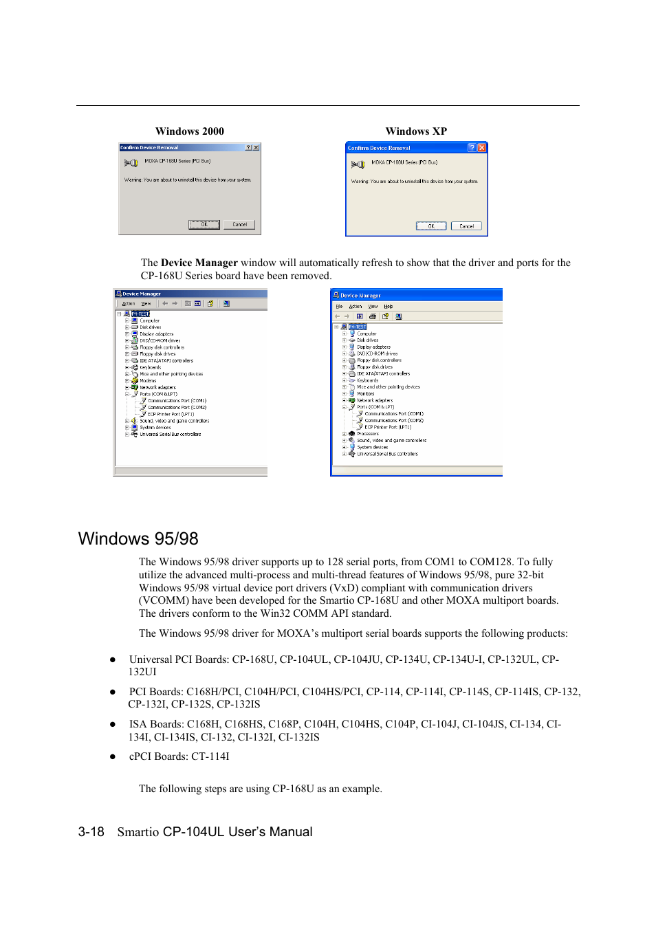 Windows 95/98, Windows 95/98 -18, Smartio cp-104ul user’s manual | Moxa Technologies CP-104UL User Manual | Page 32 / 69