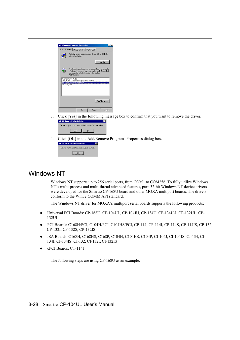 Windows nt, Windows nt -28, Smartio cp-104ul user’s manual | Moxa Technologies CP-104UL User Manual | Page 42 / 69