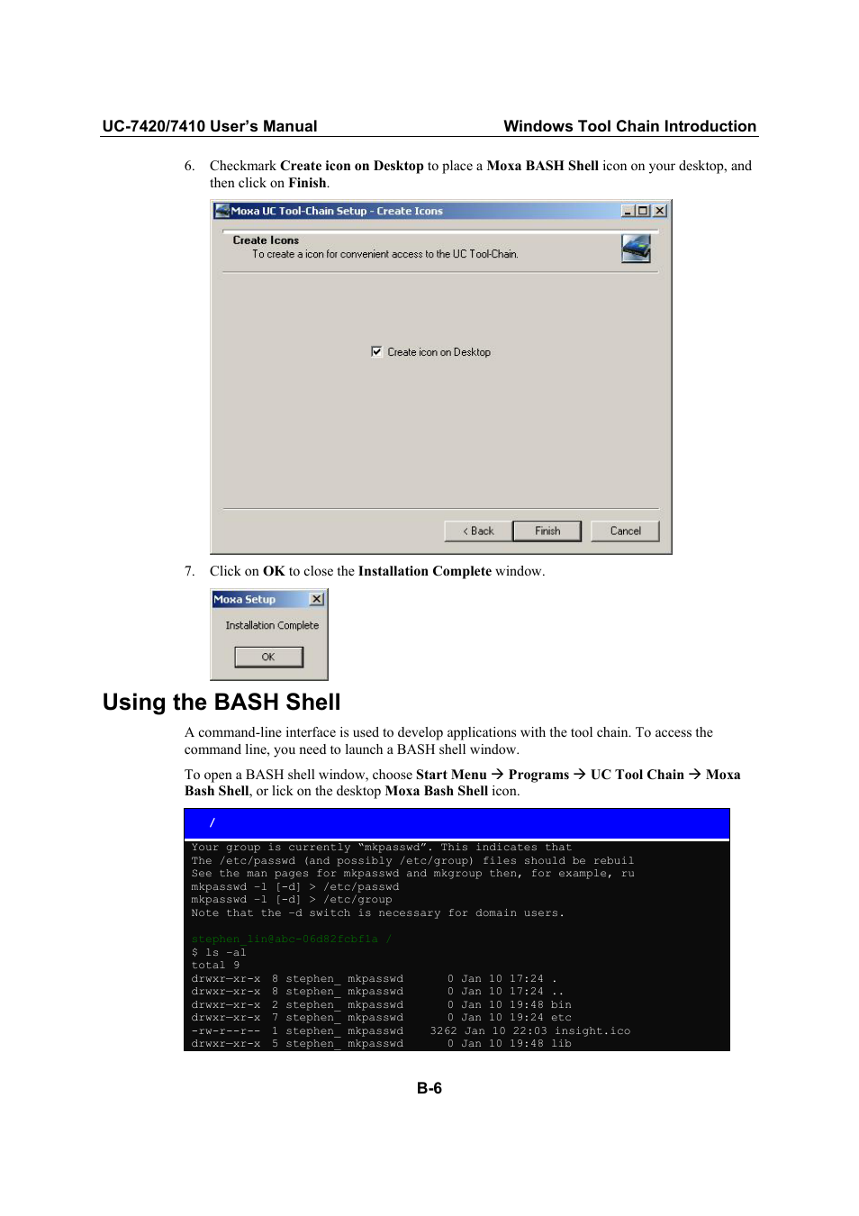 Using the bash shell | Moxa Technologies UC-7420/7410 User Manual | Page 100 / 106