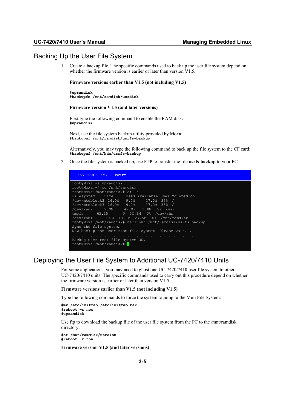 Backing up the user file system, Backing up the user file system -5 | Moxa Technologies UC-7420/7410 User Manual | Page 45 / 106