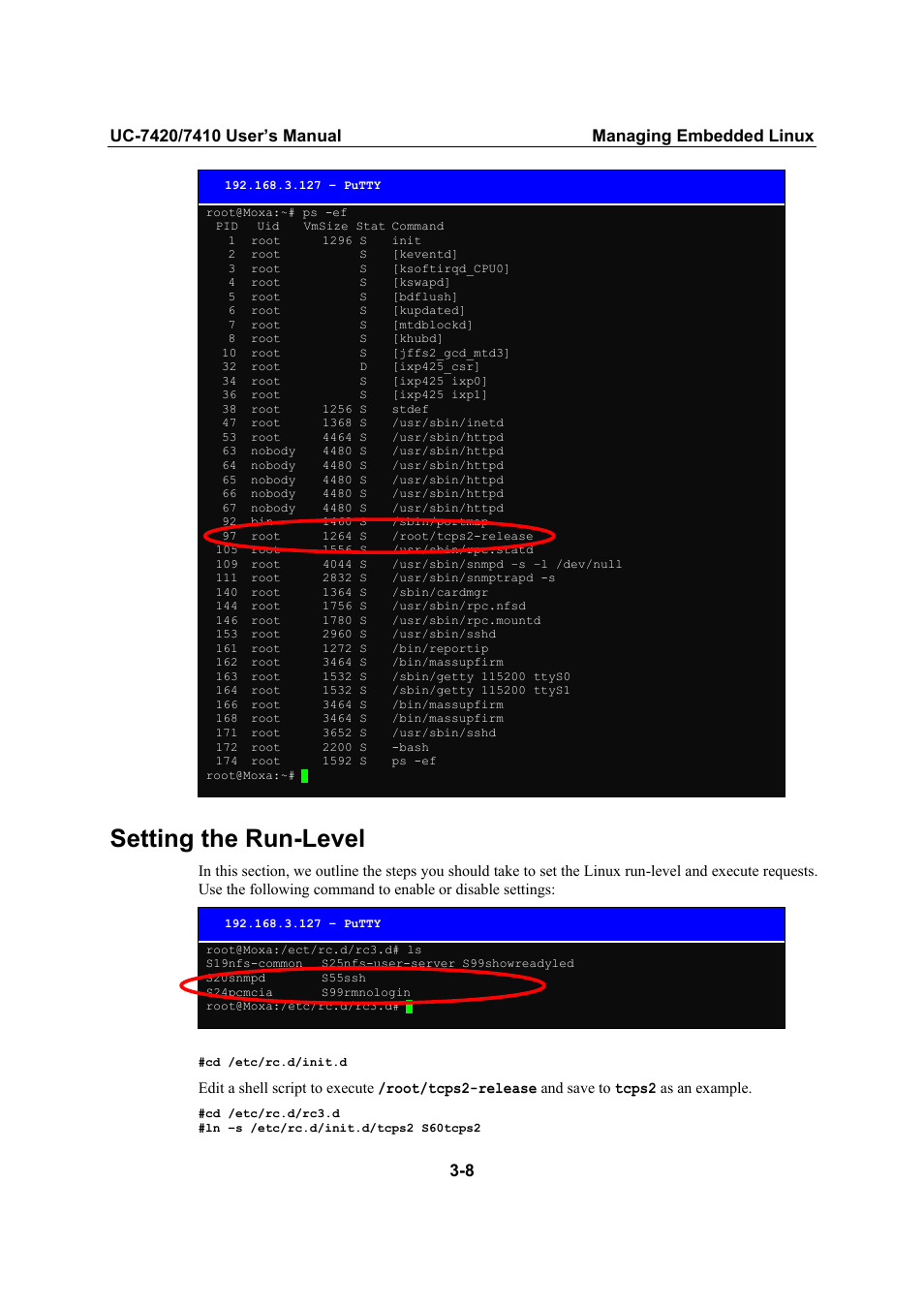 Setting the run-level | Moxa Technologies UC-7420/7410 User Manual | Page 48 / 106