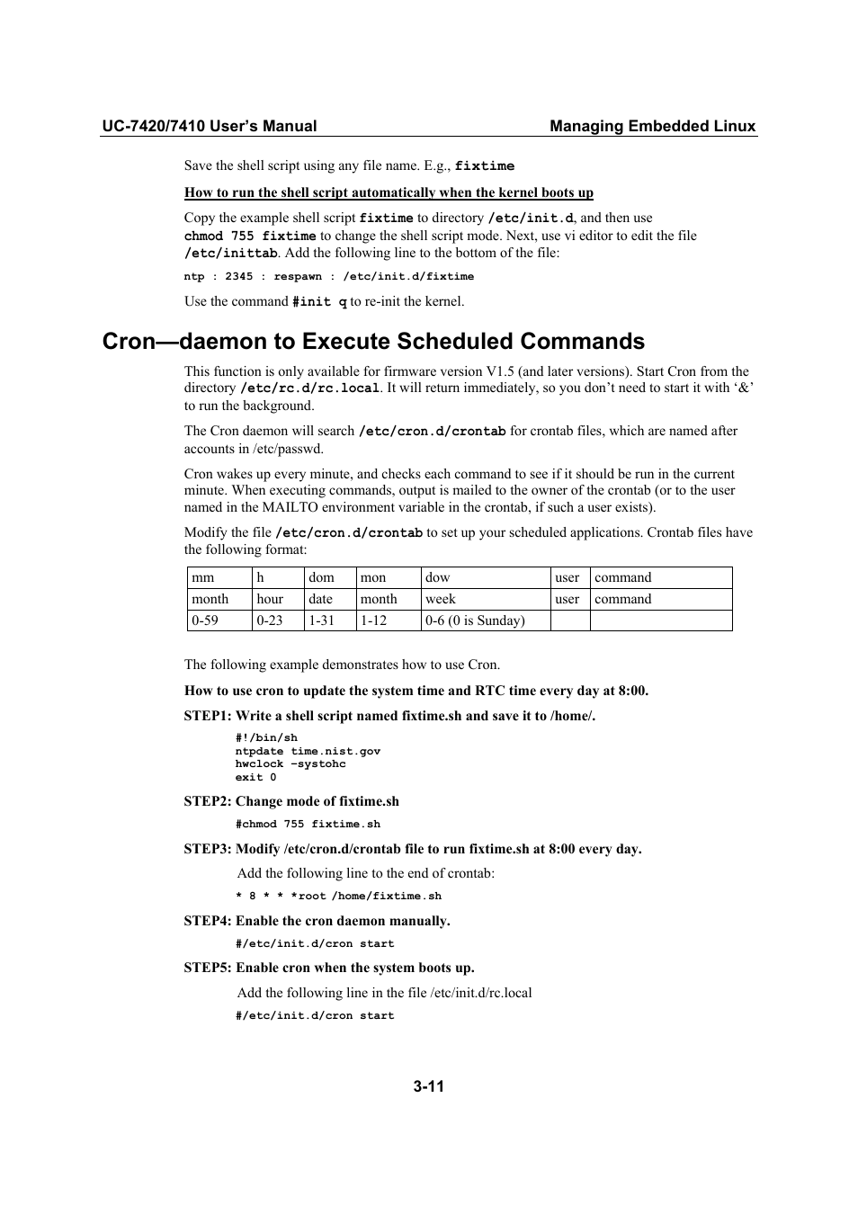 Cron—daemon to execute scheduled commands, Cron—daemon to execute scheduled commands -11 | Moxa Technologies UC-7420/7410 User Manual | Page 51 / 106