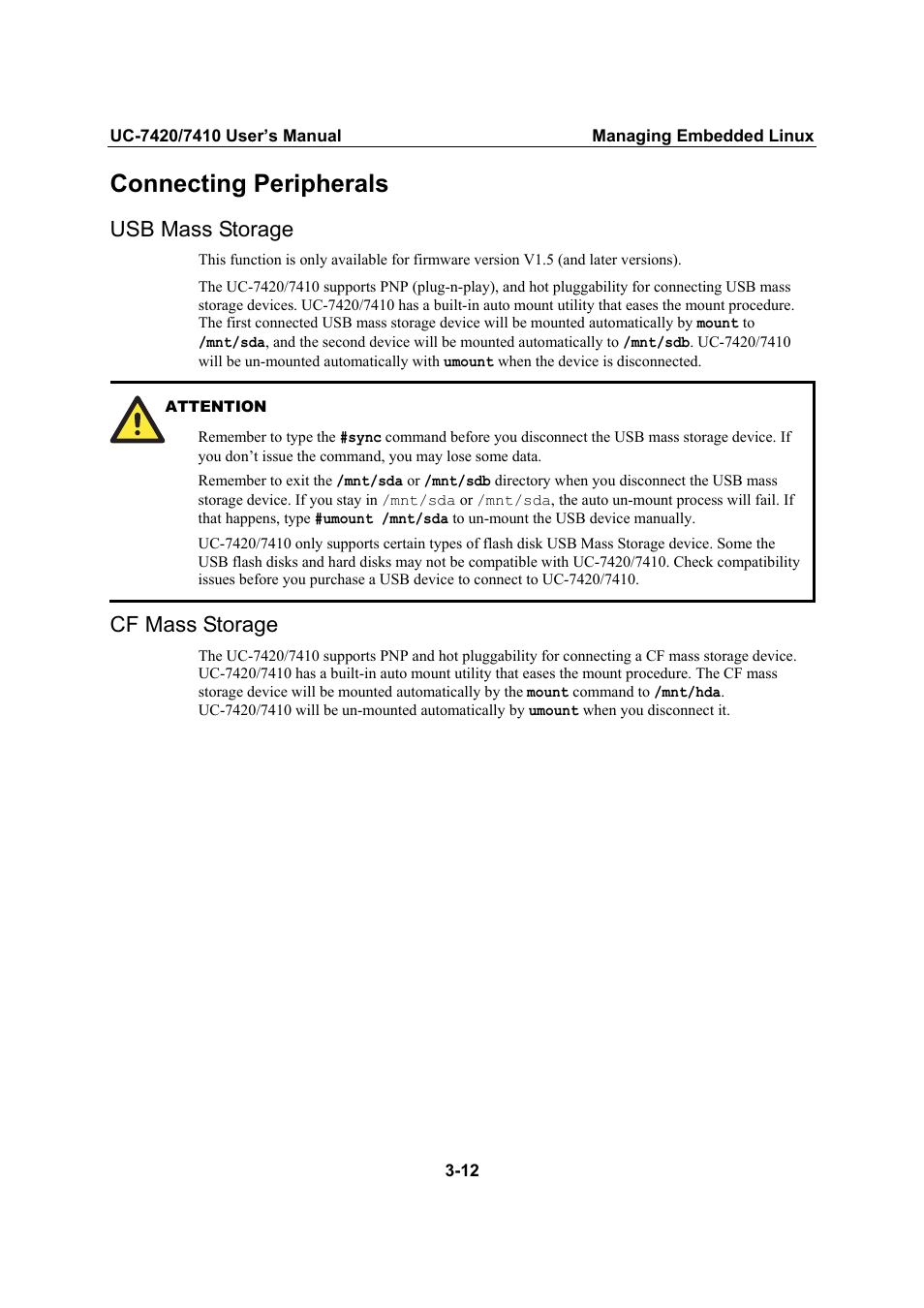 Connecting peripherals, Usb mass storage, Cf mass storage | Usb mass storage -12, Cf mass storage -12 | Moxa Technologies UC-7420/7410 User Manual | Page 52 / 106