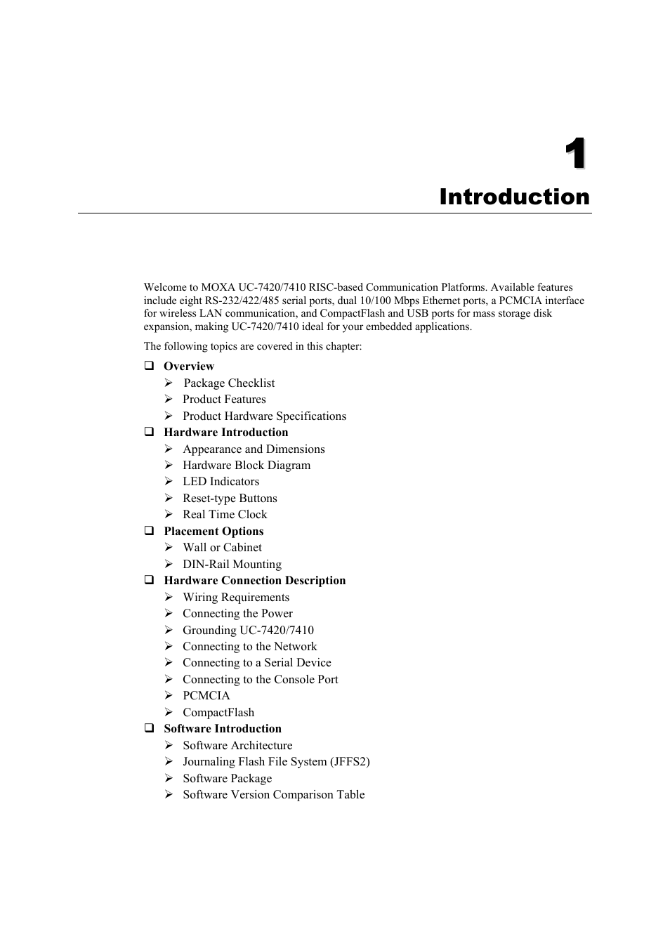 Introduction, Chapter 1, Introduction -1 | Moxa Technologies UC-7420/7410 User Manual | Page 6 / 106