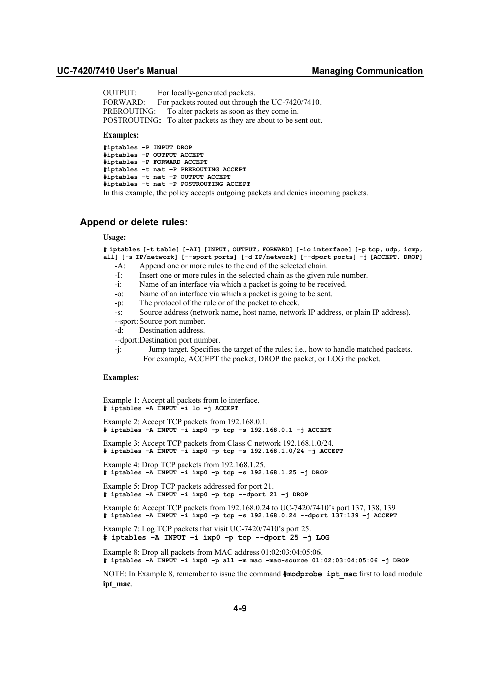 Append or delete rules | Moxa Technologies UC-7420/7410 User Manual | Page 61 / 106