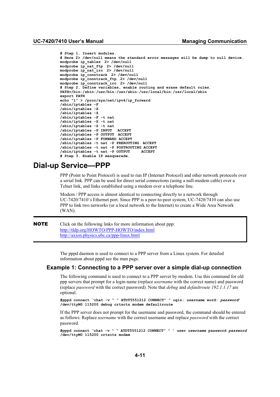 Dial-up service—ppp, Dial-up service—ppp -11 | Moxa Technologies UC-7420/7410 User Manual | Page 63 / 106