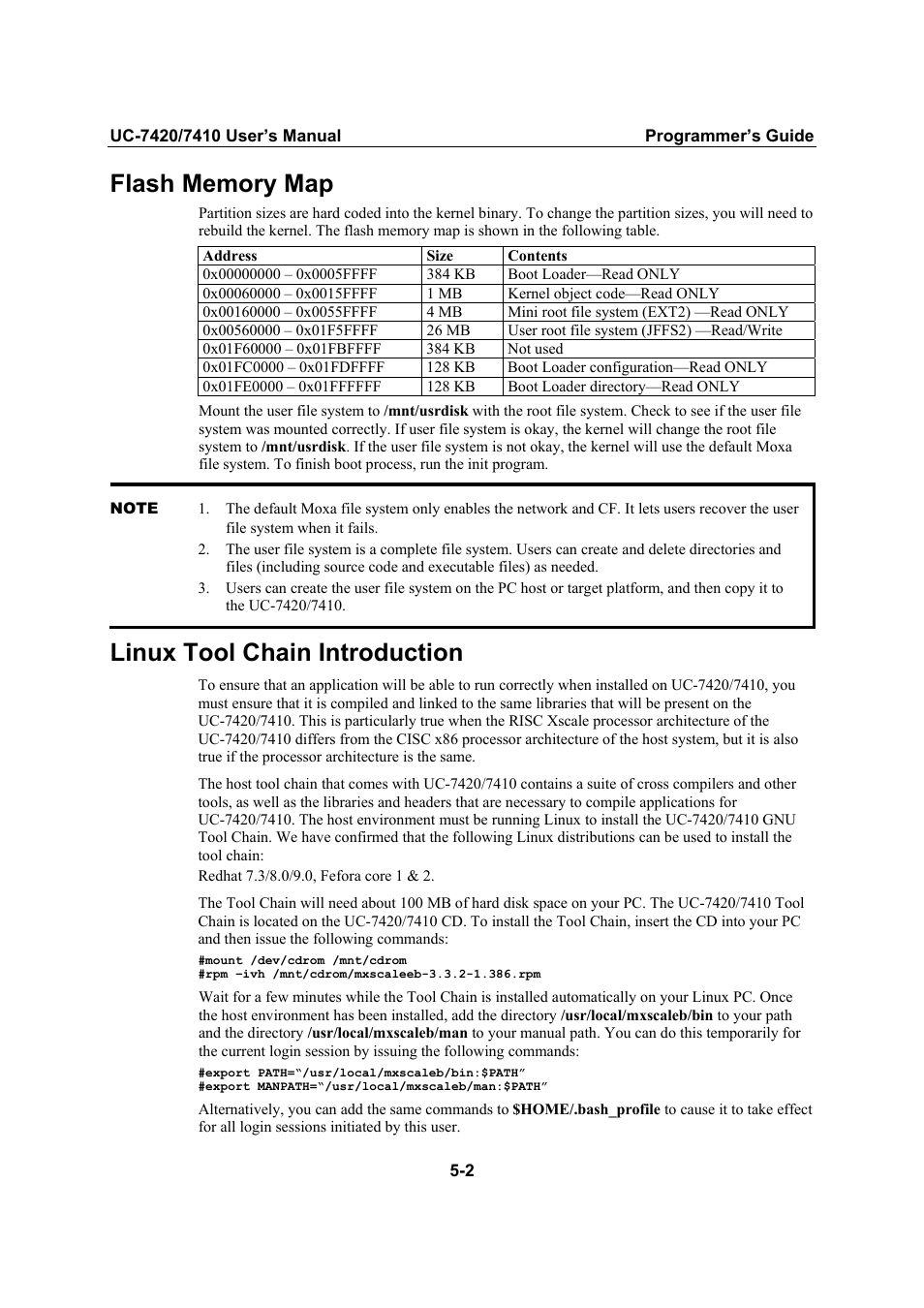 Flash memory map, Linux tool chain introduction, Linux tool chain introduction -2 | Moxa Technologies UC-7420/7410 User Manual | Page 78 / 106