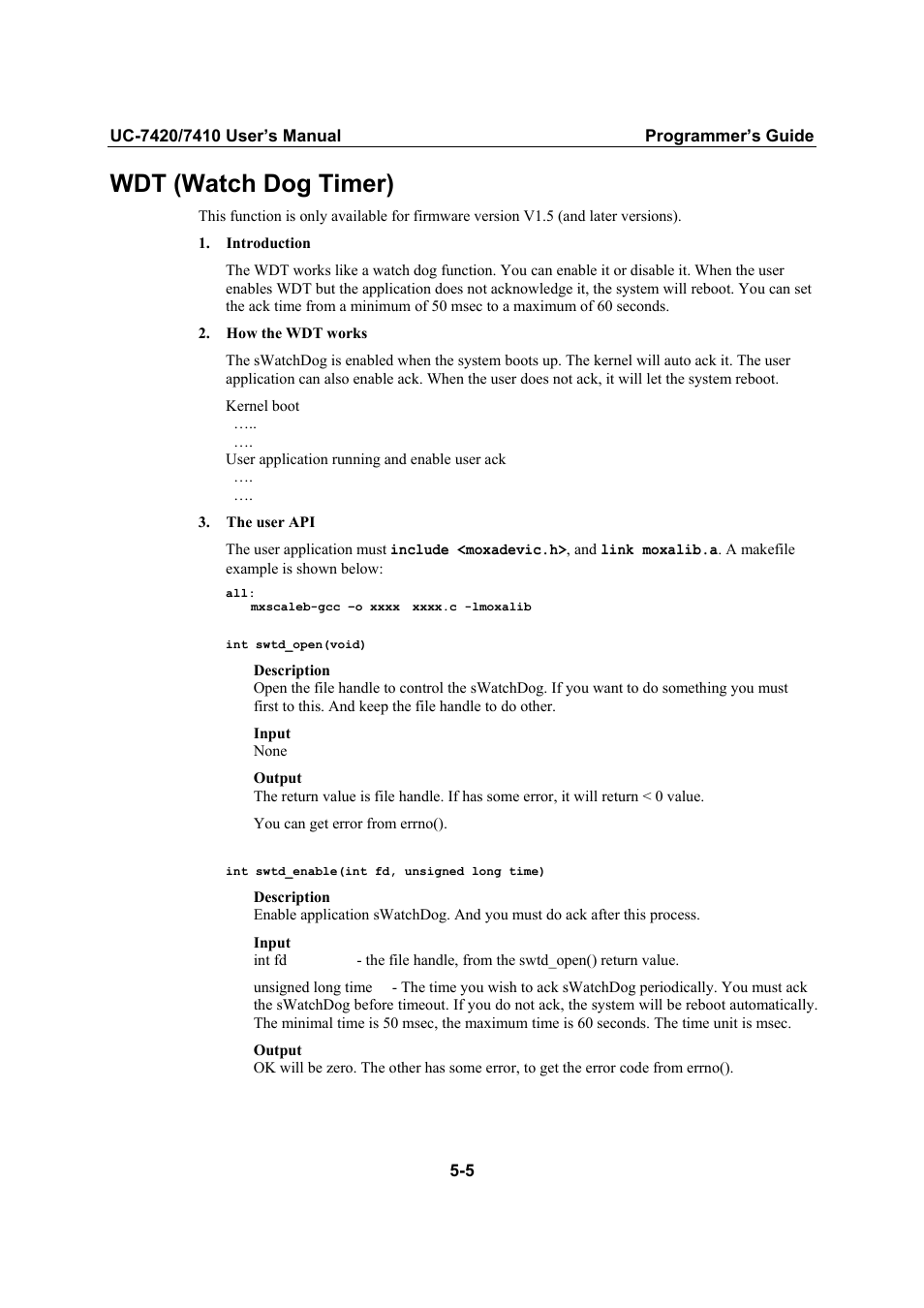 Wdt (watch dog timer), Wdt (watch dog timer) -5 | Moxa Technologies UC-7420/7410 User Manual | Page 81 / 106