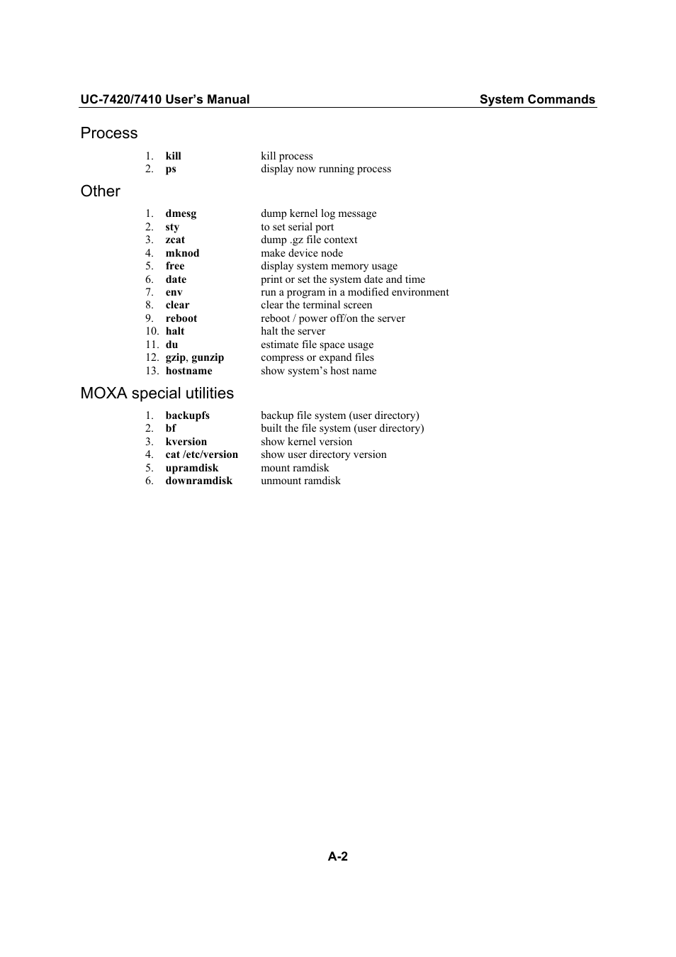 Process, Other, Moxa special utilities | Moxa Technologies UC-7420/7410 User Manual | Page 94 / 106