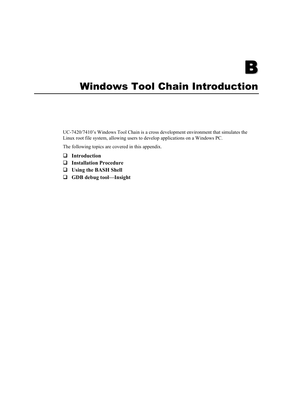 B. windows tool chain introduction, Appendix b, Windows tool chain introduction | Moxa Technologies UC-7420/7410 User Manual | Page 95 / 106