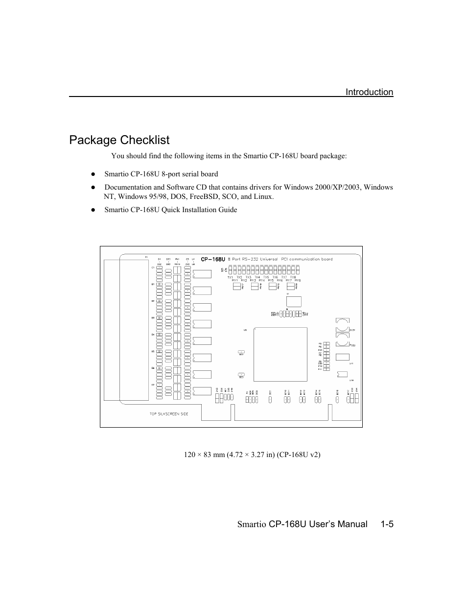 Package checklist, Package checklist -5 | Moxa Technologies CP-168U User Manual | Page 11 / 86