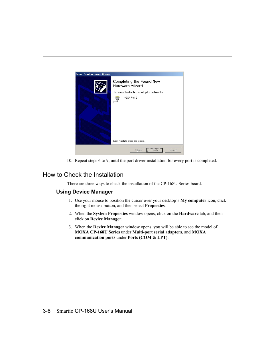 How to check the installation | Moxa Technologies CP-168U User Manual | Page 22 / 86