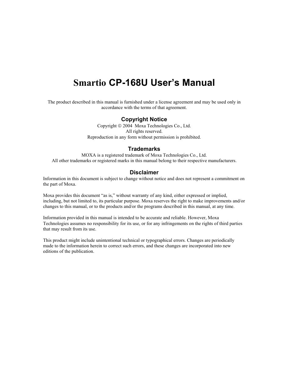 Smartio cp-168u user’s manual | Moxa Technologies CP-168U User Manual | Page 3 / 86