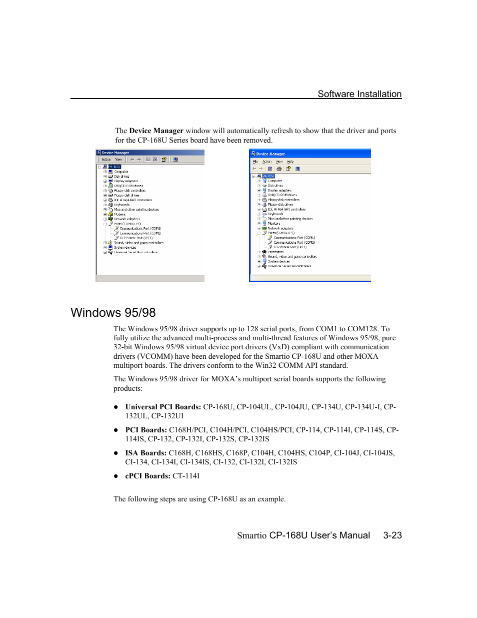 Windows 95/98, Windows 95/98 -23 | Moxa Technologies CP-168U User Manual | Page 39 / 86