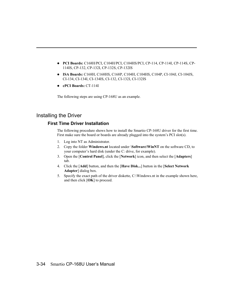 Installing the driver | Moxa Technologies CP-168U User Manual | Page 50 / 86