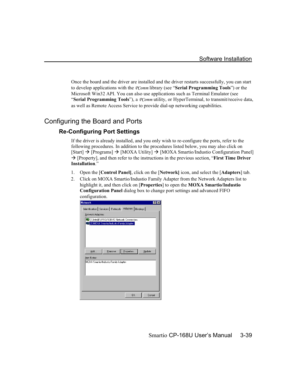 Configuring the board and ports | Moxa Technologies CP-168U User Manual | Page 55 / 86