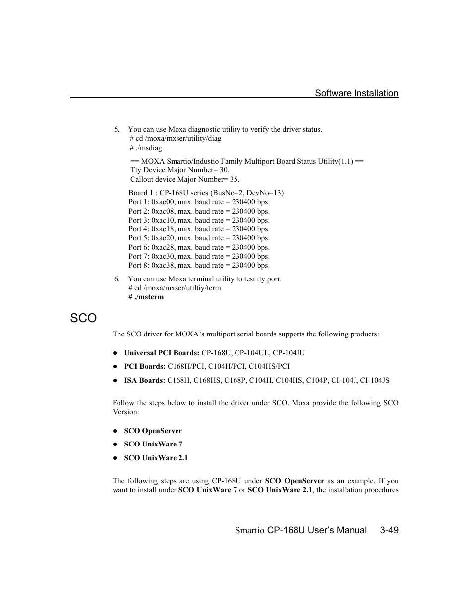 Sco -49 | Moxa Technologies CP-168U User Manual | Page 65 / 86