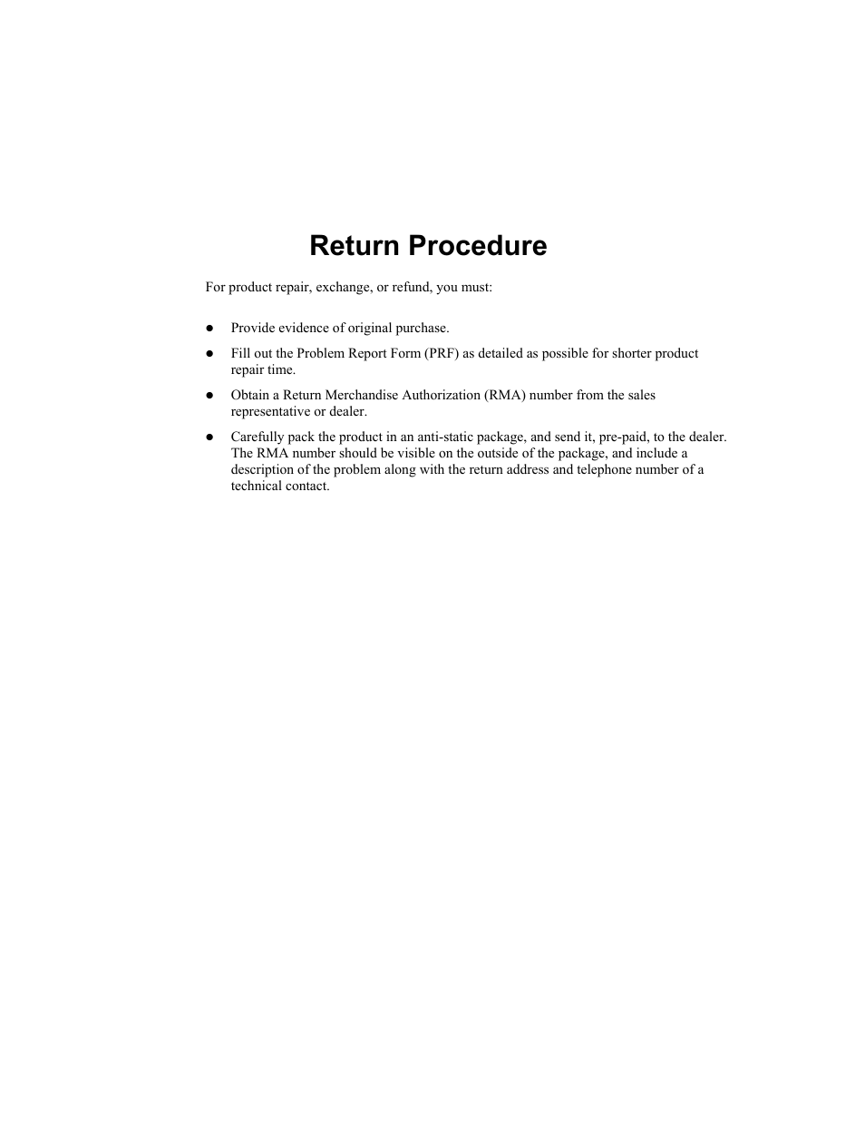 Return procedure | Moxa Technologies CP-168U User Manual | Page 85 / 86